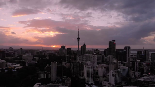 Sun setting in Auckland, New Zealand 