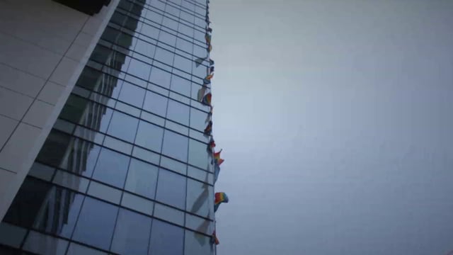 Flags on a skyscraper