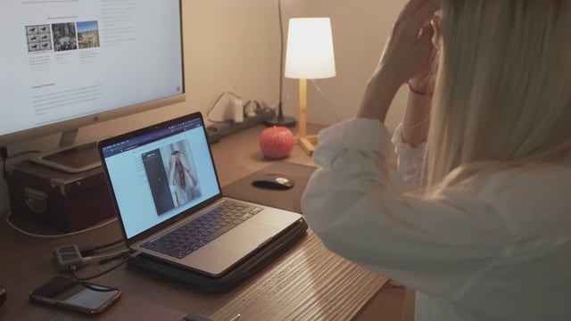 Woman preparing for a video conference call
