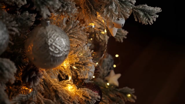 Poner adornos en el árbol de Navidad