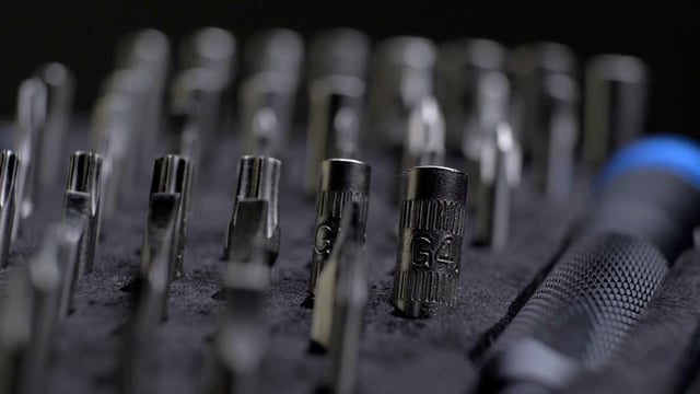 Close-up of a set of drill bits