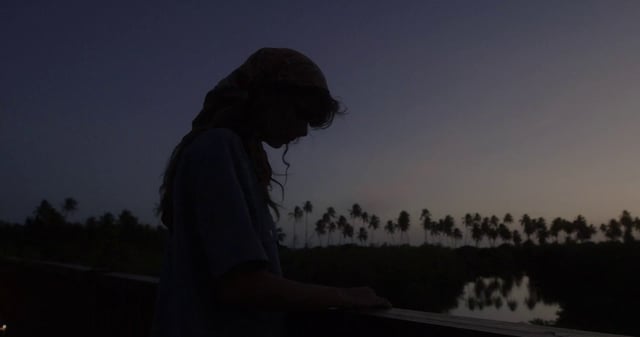 黄昏时女孩的剪影