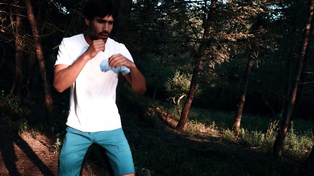 Shadow boxing in the woods