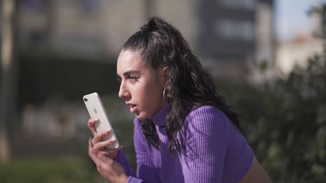 Woman recording voice messages