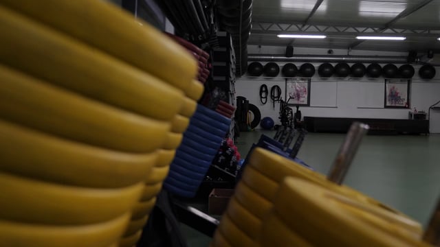Sports equipment in a gym