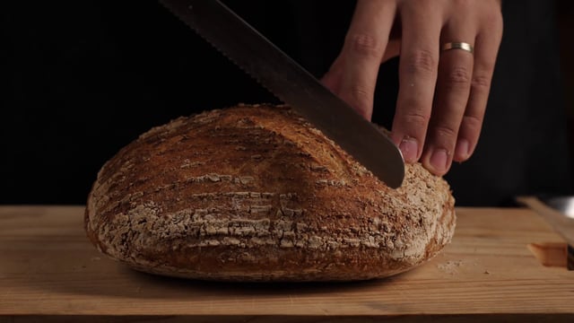Cutting homemade bread 