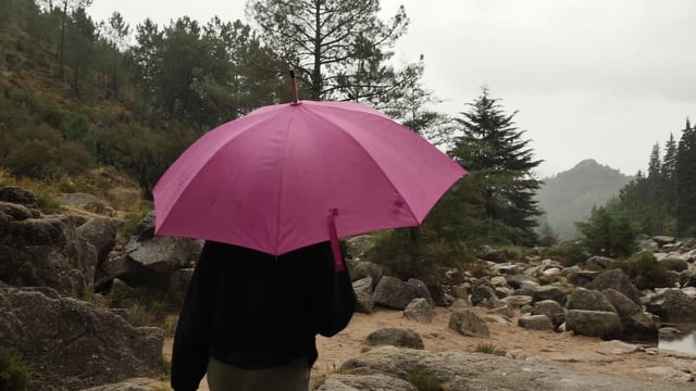 Mujer camina con un paraguas