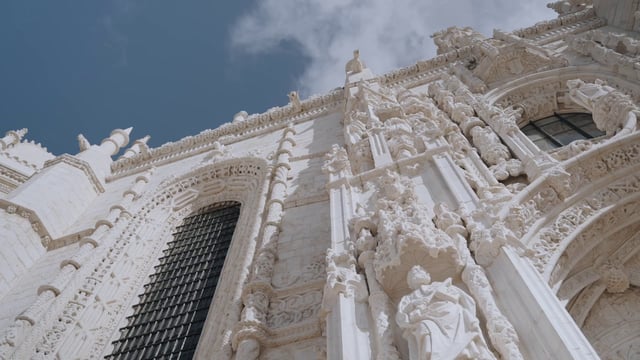 The highly detailed ancient architecture of the Jeronimos Monastery