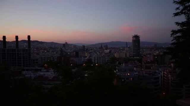 Panorama of a city at sunset