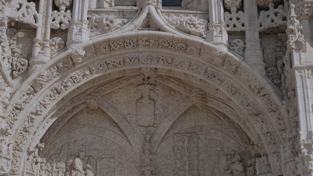 The ancient ornamental architecture of the Jeronimos Monastery walls