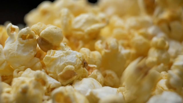 Close-up of falling popcorn